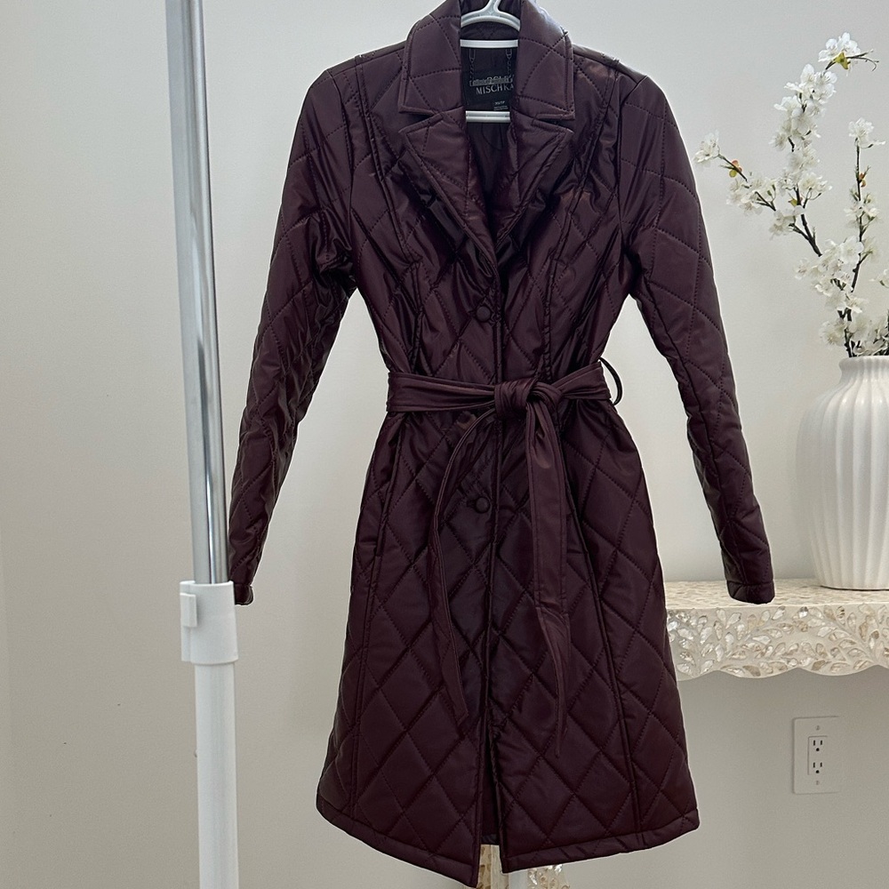 Badgley Mischka Burgundy Quilted Puffer Coat